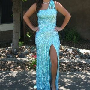 Blue and silver prom dress